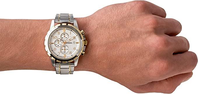 Relógio cronógrafo de aço inoxidável Dean quartzo masculino Fossil, cor: ouro/prata (modelo: FS4795IE) - FBStorex