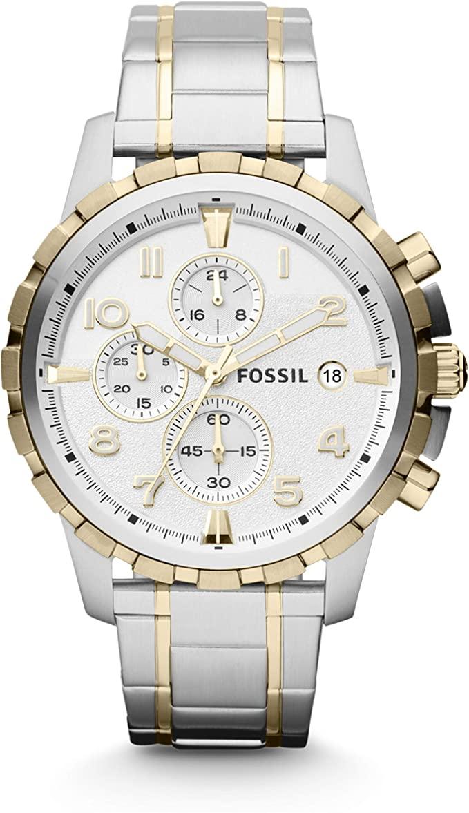 Relógio cronógrafo de aço inoxidável Dean quartzo masculino Fossil, cor: ouro/prata (modelo: FS4795IE) - FBStorex